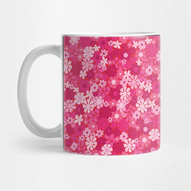 RETRO FLORAL PATTERN 70S  GROOVY PASTEL PINK HOT PINK FLOWER MARKET SCANDINAVIAN MEADOW MIDSOMMAR by blomastudios